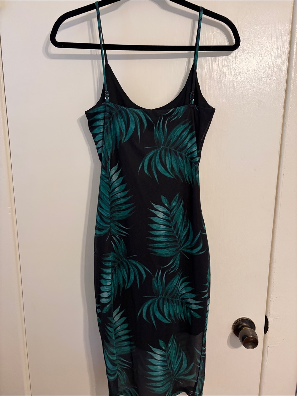 Slip Midi Dress with Green Tropical Leaf Print - Picture 2 of 6